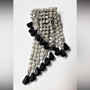 Vintage Black And Clear Extraordinary Rhinestone‎ Double Row Brooch Pin